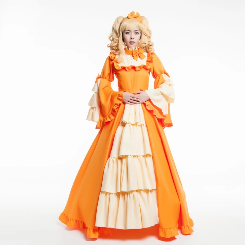 

New Black Butler Kuroshitsuji Elizabeth Cosplay Costume Orange Fancy Dress Lolita Dress Halloween Party Anime Costumes for Women