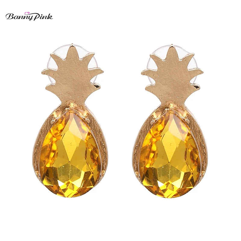 Banny Pink Cute Alloy Fruit Studs Earrings For Women Lovely Crystal Pineapple Post Earrings Cute Geo Pendant Earrings Pendientes