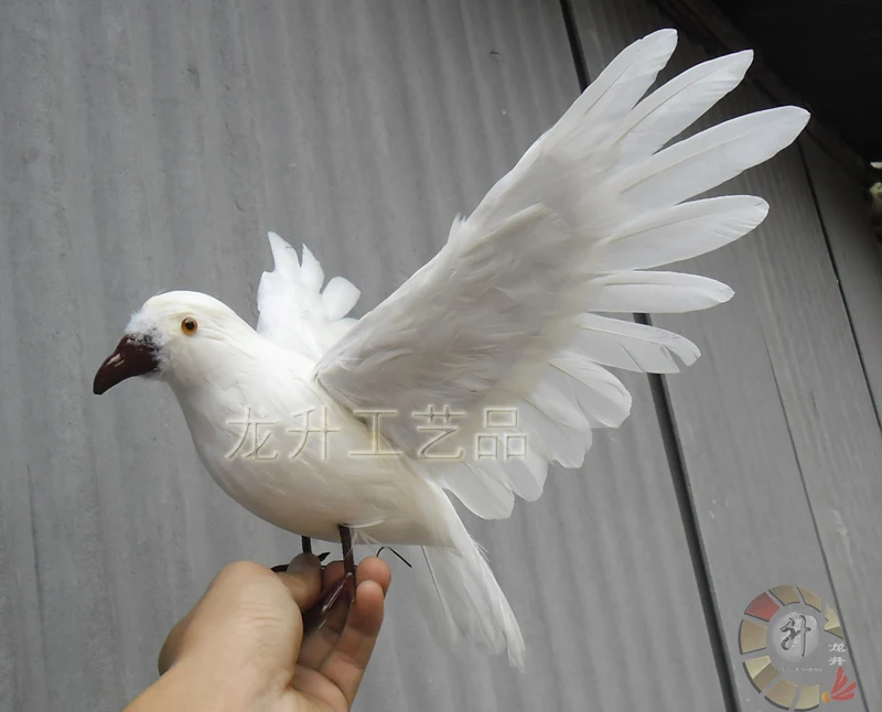 

about 25x45cm spreading wings white feathers dove, bird of peace toy model home decoration Christmas gift h1113