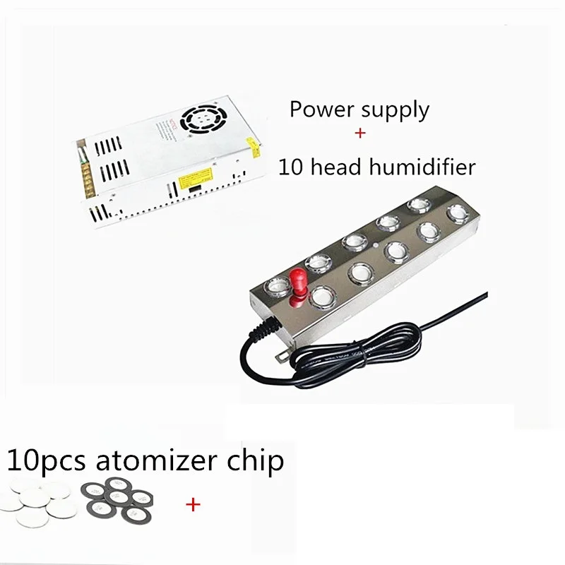 Humidificador ultrasónico Industrial de 10 cabezales, nebulizador para fuente, estanque, invernadero, hidropónico con fuente de alimentación