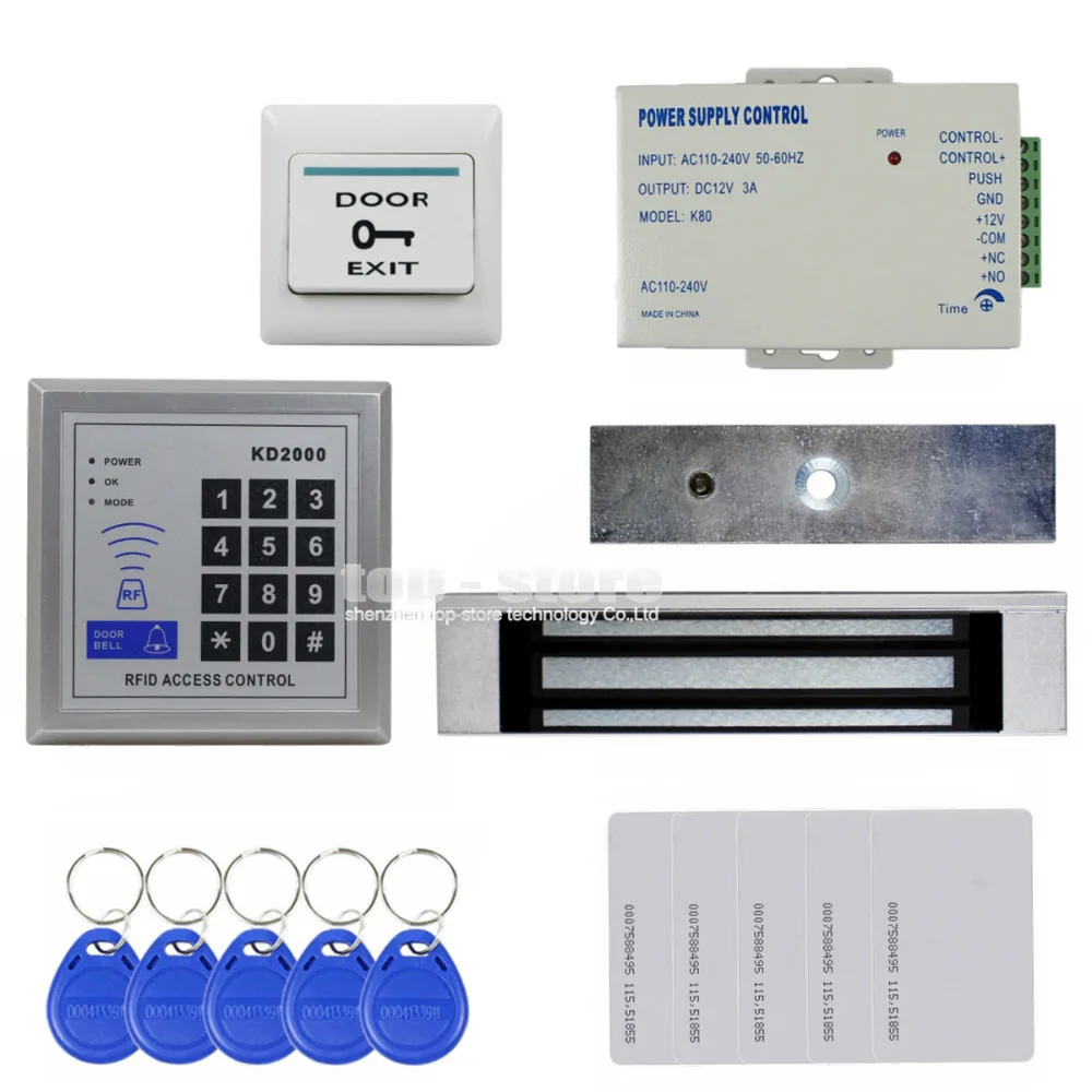 DIYSECUR Full Kit Set 125KHz RFID Keypad Access Control System Security Kit + 180kg 350lb Magnetic Lock KD2000