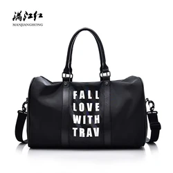 Waterproof Nylon Shoulder Travel Bags Women Patchwork Leather Men Travel Duffle Bags Printing Male Messenger Travel Bags 15-2327