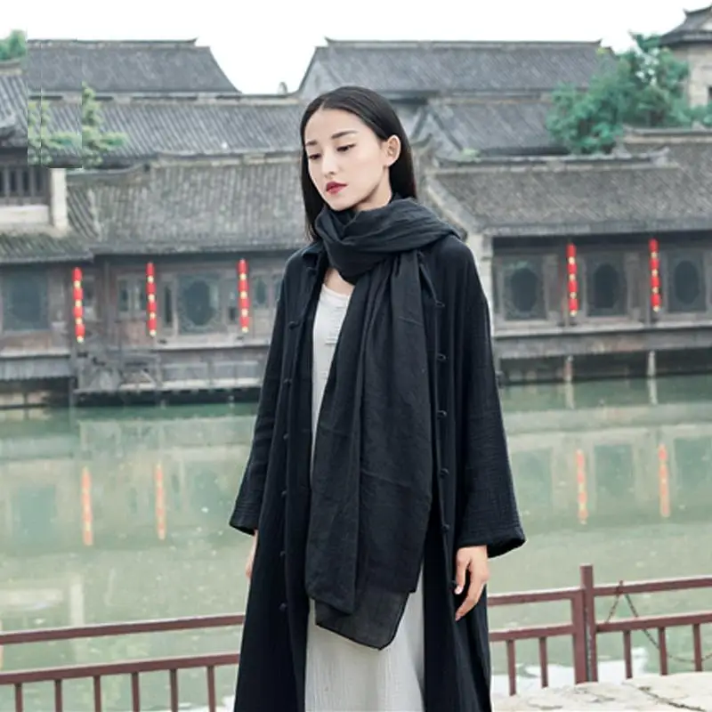 2018 spring antumn long cardigan retro cotton linen shirt coat vintage outerwear women blouses long sleeve blusas