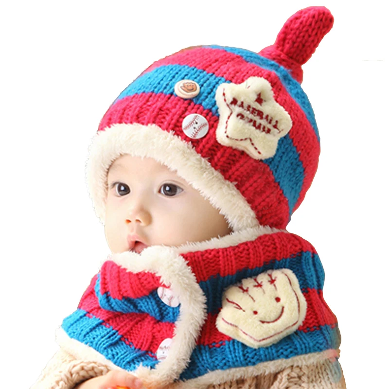 

Hat And Scarf Children's Knitted Winter Hat Baby Hat Ear Cap Baby Bib Suit Suitable 6-48 Months Baby 2Pcs/1Set