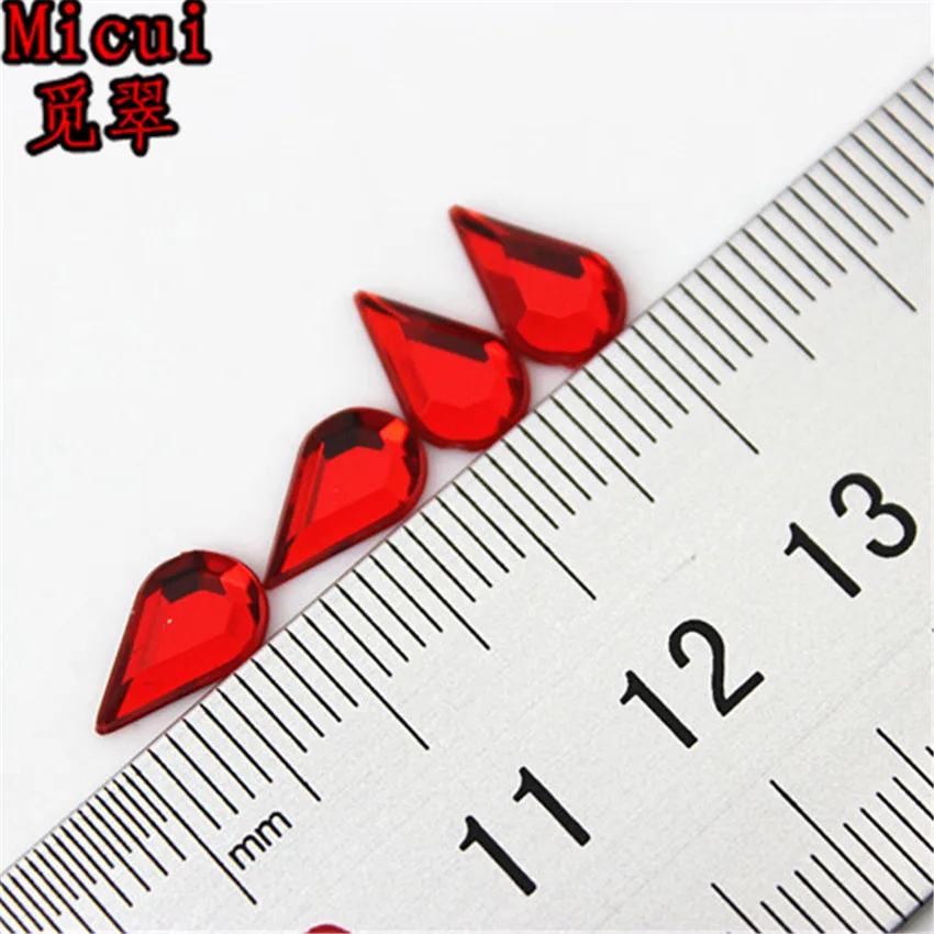 Micui 100pcs 6*10mm Mix Color Drop Rhinestones Flat Back Acrylic Gems Crystal Stones Non Sewing Beads for DIY Clothes MC311