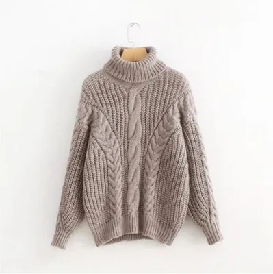 New 2020 High-neck Sweater Women Autumn and Winter Crocheted Long Sleeve Solid Color Pullovers Thicken Warm Sweater Female SW861