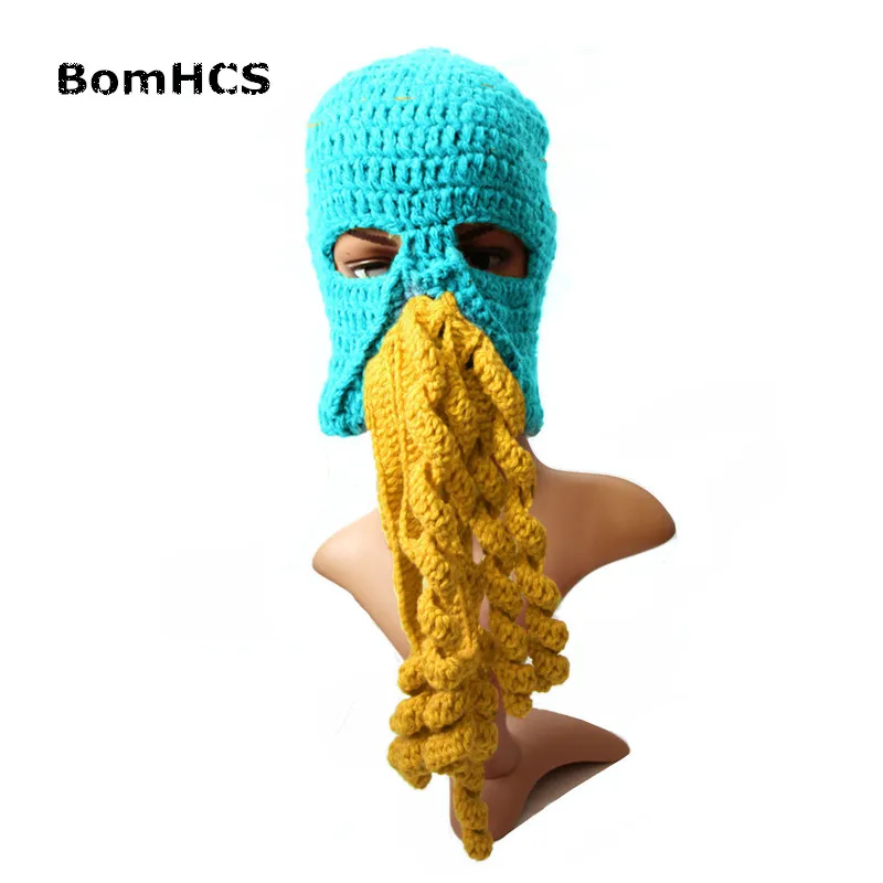 BomHCS Novelty Cool Winter Crocheted Men's Beard Hat Wortex People Mask Ski Cap Handmade Christmas Gift Party Skull Beanies