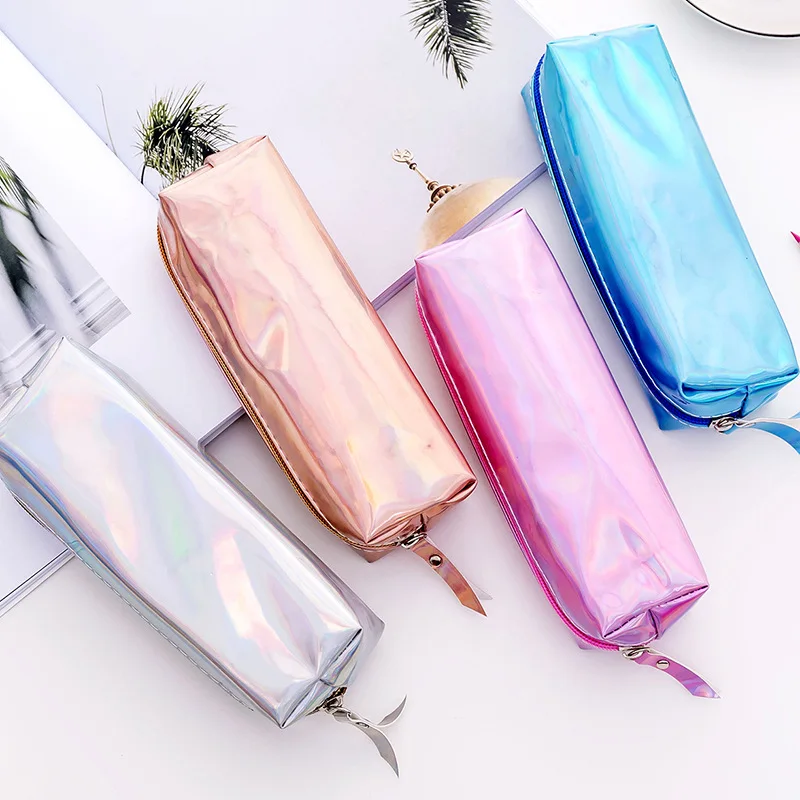 1Pcs Korea Kawaii Pencil Case Magic Laser Rose Gold Pvc Pencil Bag Pouch Stationery Office School Supplies