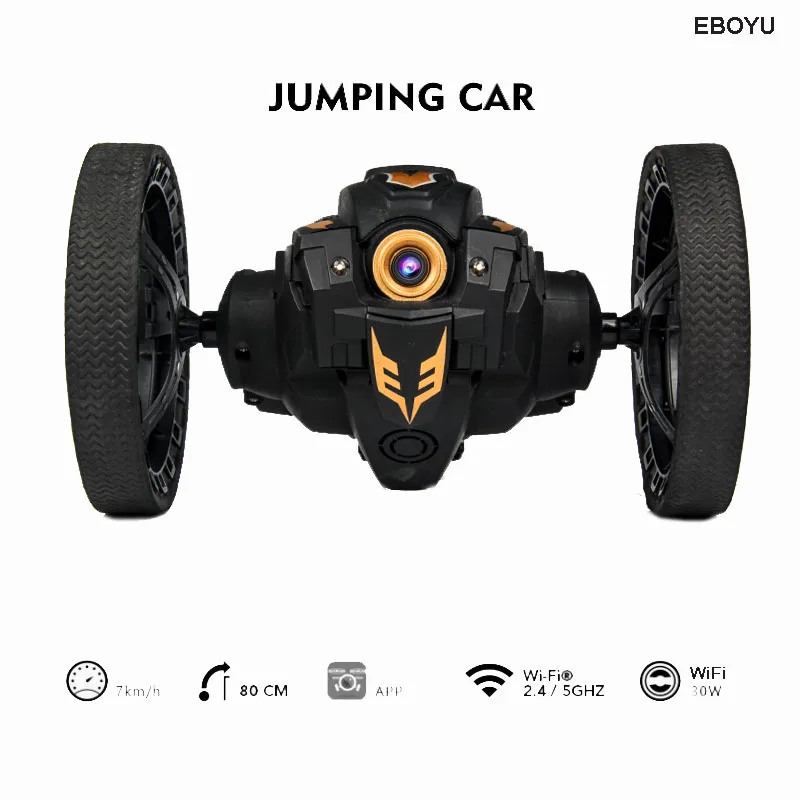 EBOYU Updated RH805A 2.4G WiFi FPV 720P HD Camera RC Jumping Car Jump High Stunt Car Music LED Headlights RC Bounce Car Gift Toy