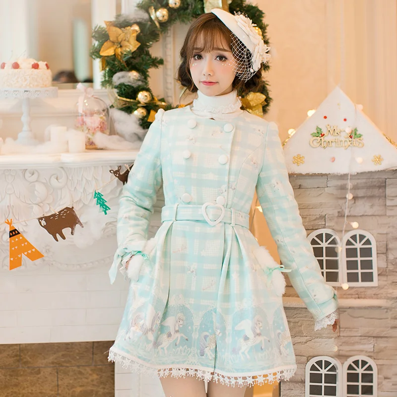 Princess sweet lolita white dress Candy rain Japanese design Sweet long sleeve Slim Cloak Double-breasted C16CD6238