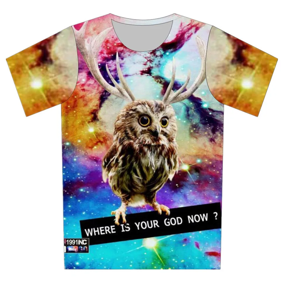 Joyonly 2018 Children Colorful Galaxy Pill Animal Owl Print 3d T-shirt Boys/Girls Summer T shirt Kids Short Sleeve Cool Clothes