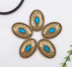 10pcs 35X25mm Antique Brass Turquoise Oval Parade Western Horse Bridle Saddles Tacks Conchos For Leathercraft Wallet Chain Decor