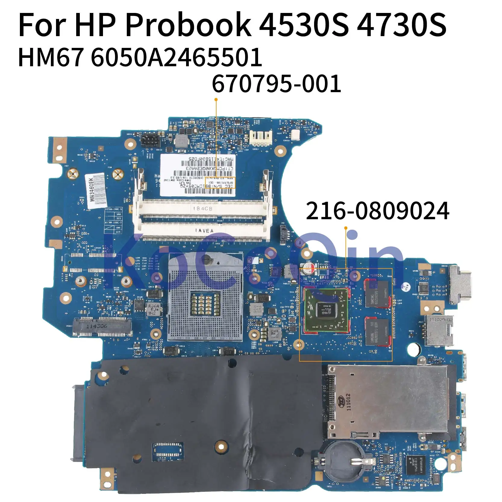 

For HP Probook 4530S 4730S Notebook Mainboard 670795-001 670795-501 6050A2465501-MB-A02 HM67 216-0809024 1G Laptop Motherboard