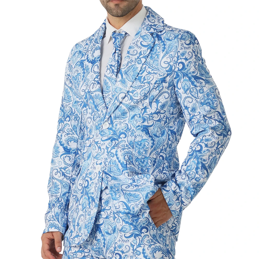 Ternos masculinos florais azuis caça 2018 fantasia dia das bruxas roupas para cosplay blazer estilosas casamento carnaval festas clube