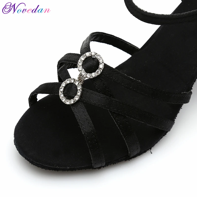 Latin Dance Shoes Woman Adult Soft Sole 5cm 7cm Heel Salsa Square Dance Shoes Rhinestones Satin Latin Shoes