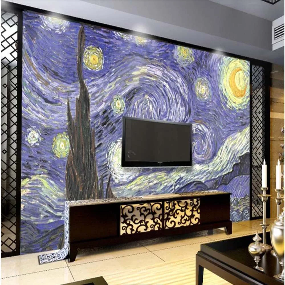 

3D Van Gogh Painting Wallpaper Mural Hand Oil Painting Printed Wall Paper Contact Paper Wall Mural Decals Papel De Parede Custom