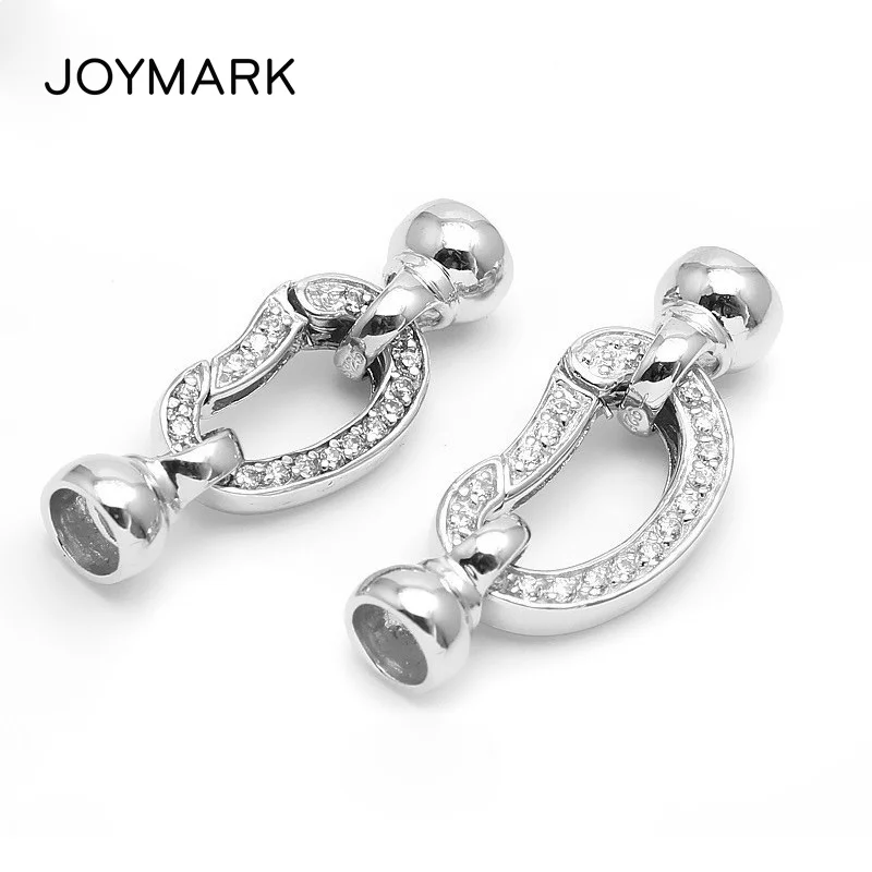 

Sterling Silver Micro Pave Zircon Bean Shape Spring Lock Clasps Connectors With End Caps For Pearl Gemstone Jewellery SC-CZ072