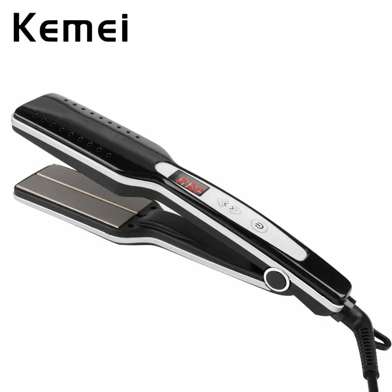 

Kemei Wide Plate Hair Iron Ceramic Flat Iron Professional Anion Hair Straightener Wet and Dry Straightening Iron LED Display