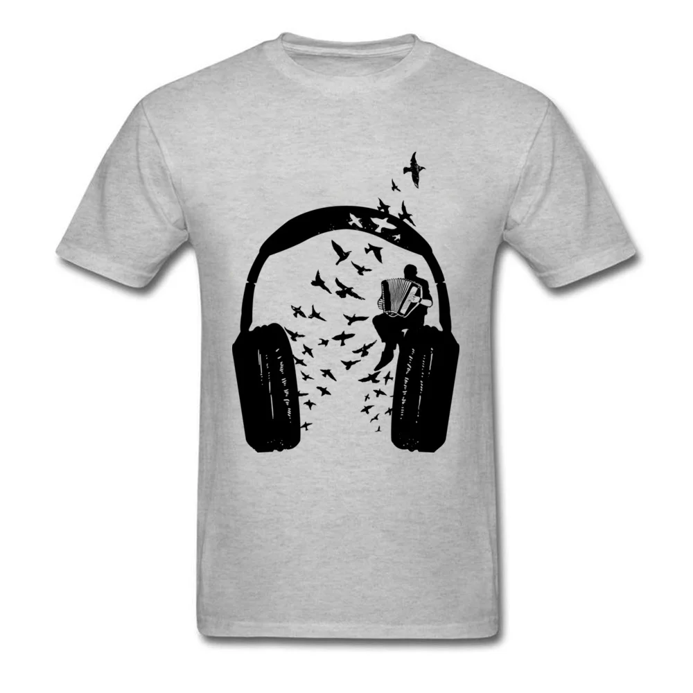 DJ Rock Headphone & Accordion Music T Shirts College Student Tshirt Men Short Sleeve Loose Natural Cotton Clothes Summer