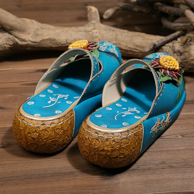 GKTINOO Flower Slippers Genuine Leather Shoes Handmade Slides Flip Flop On The Platform Clogs For Women Woman Slippers
