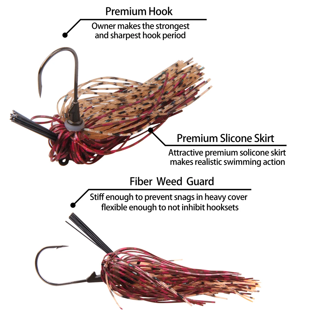 6Pcs 7g 10g Weedless Jig Head Fishing Lure Football Jig Silicon Skirt Jig Head Hook For Bass Walleye Trout Perch