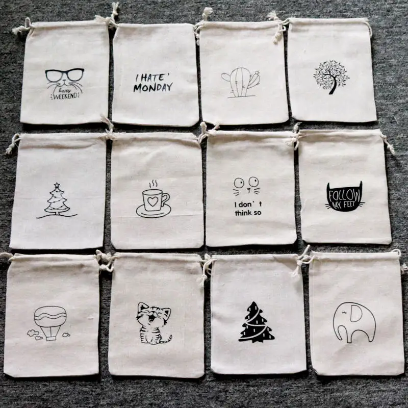 5PCS 10x14CM Christmas Gift Pouch Jewelry Handmade Cotton Linen Storage Package Bag Drawstring Candy Jewelry Pouch Wholesale