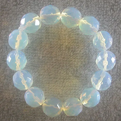 Beautful Jewelry  14mm  Opal Opalite  Faceted BeadsRound Stretch Bracelet  7