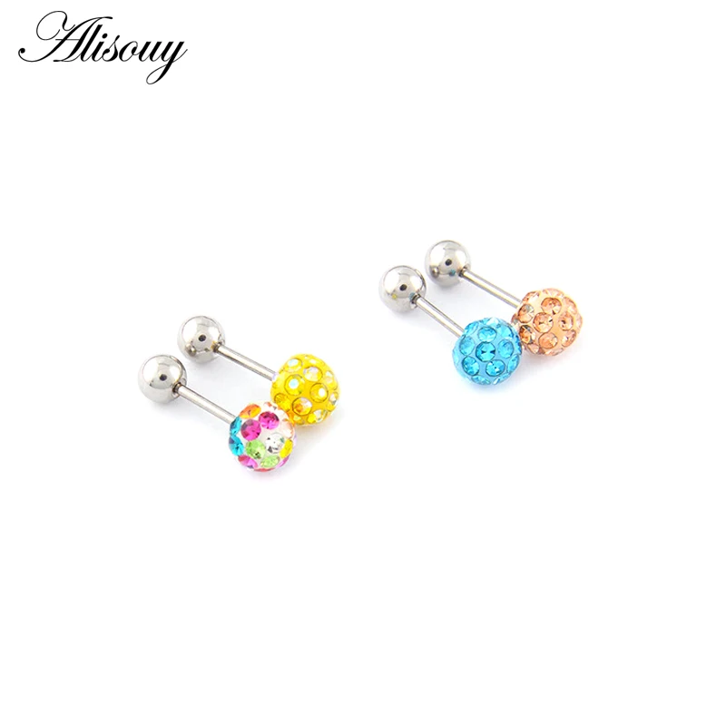 Alisouy 2pcs/lot 3/4/5/6mm 316L Stainless Steel Epoxy Crystal Threaded Ball Body Piercing Jewelry 20GLip Labret Eyebrow Ear Ring