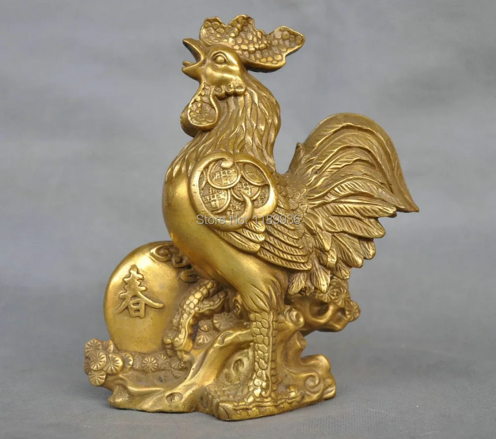 

7" China Fengshui Zodiac Coin Rooster Chicken Bronze Statue