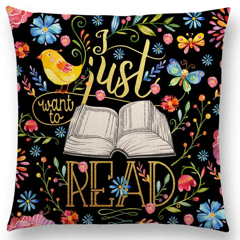 Newest Beautiful Language Black Golden Letters Cushion Cover Story Text  Sofa Throw Pillowcase