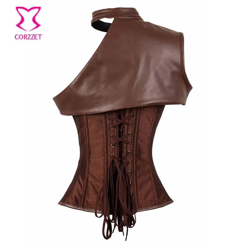 Vintage Brown Leather Armor Corset Steampunk Clothing Korsett For Women Corselet Plus Size Sexy Corsets And Bustiers Steel Boned