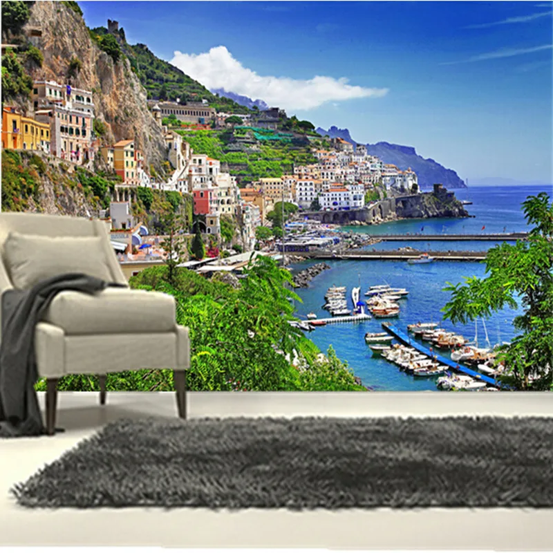 The  custom 3D murals, Italy Houses Marinas Mountains Positano Cities wallpapers,the living room sofa TV wall bedroom wall paper