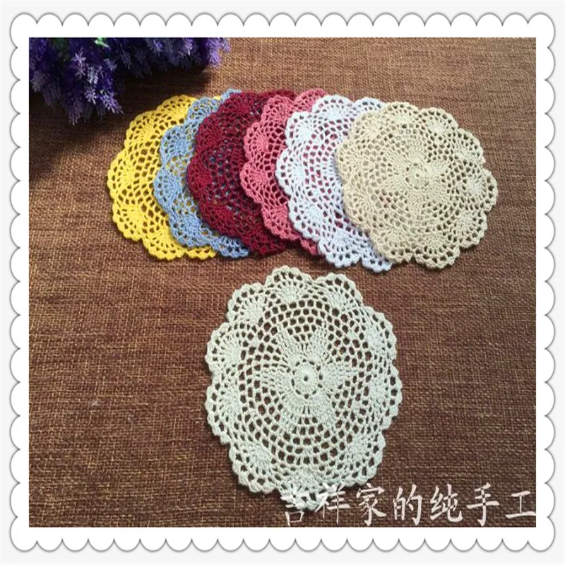 Free shipping 12pic/lot 20cm round cotton crochet lace doilies fabric felt as innovative item for dinning table pad coasters mat