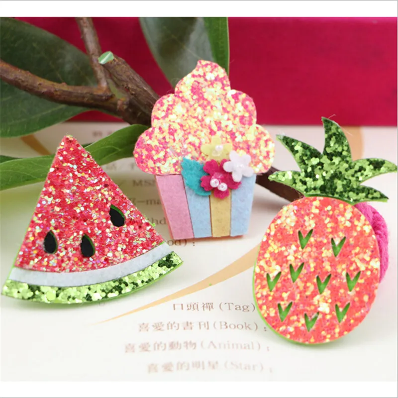 New Style Glitter decoration Character watermelon/pineapple/Cake/Ice cream shape handmade Wool Felt diy garment/hair accessories