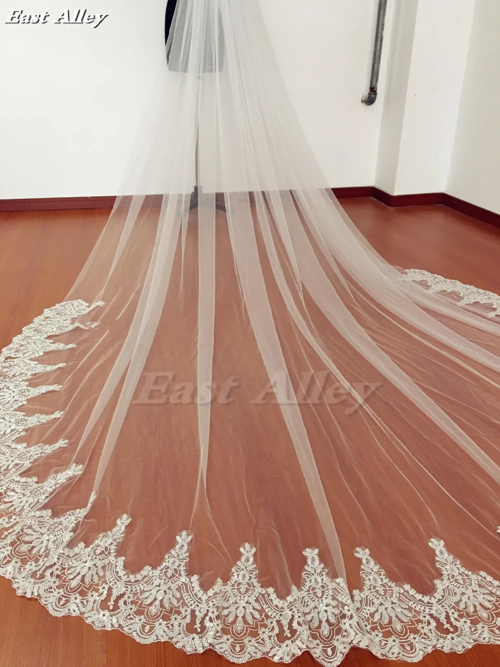 300cm di Lunghezza * 280 centimetri di Larghezza Cattedrale Velo Da Sposa Paillettes Pizzo Velo da sposa Lungo Velo Da Sposa Accessori