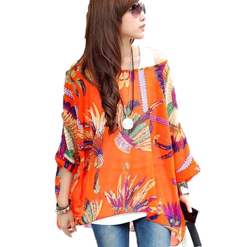 Chiffon Tops Novelty 2021 Ladies Floral Print Casual Loose Blouses Shirts Plus Size 4XL 5XL 6XL Women\'s Summer Tops Blouses