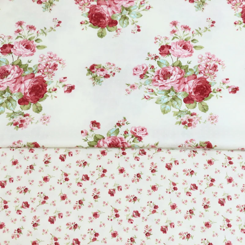 100% cotton twill cloth beige elagant burgundy rose floral DOTS fabric for DIY kids clothes decor craft handwork quilting tissue