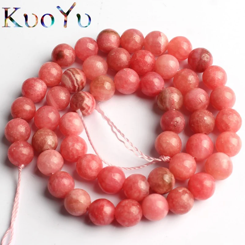 Natural Stone Rhodochrosite Beads Round Smooth Loose Beads Gem Stone For Jewelry Making DIY Bracelet Necklace 15\'\'Inch 6/8/10mm