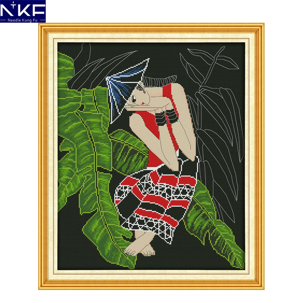 NKF Banana Beauty Stamped Cross Stitch Sets Needlework DIY Kit Embroidery Chinese Cross Stitch Chart Pattern for Home Decor