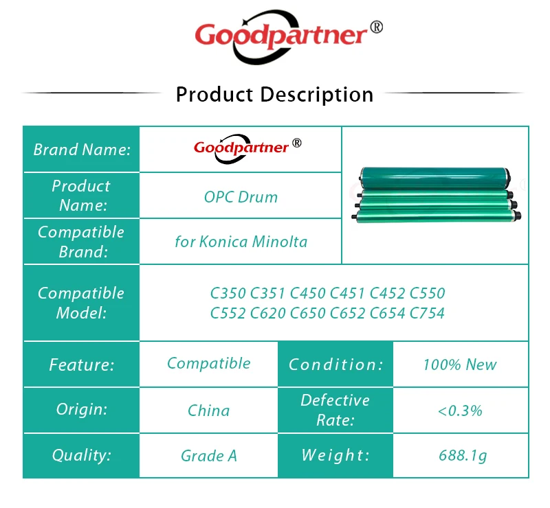 1X IU610M IU610Y IU610C IU610K OPC Drum for Konica Minolta bizhub C451 C452 C550 C552 C652 C652DS C650 C650P C654 C754