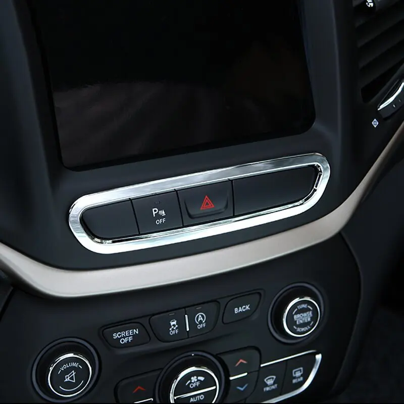 For Jeep Cherokee KL 2014 2015 2016 - 2018 ABS chrome Car center console Control button Emergency switch frame Cover Trim 1pcs