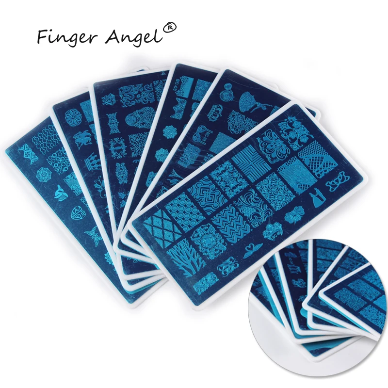 

Finger Angel 10 шт 12*6 см Прямоугольный, для нейл-арта шаблон штамповки пластины + 10 шт Белый держатель задней панели для штамповки ногтей