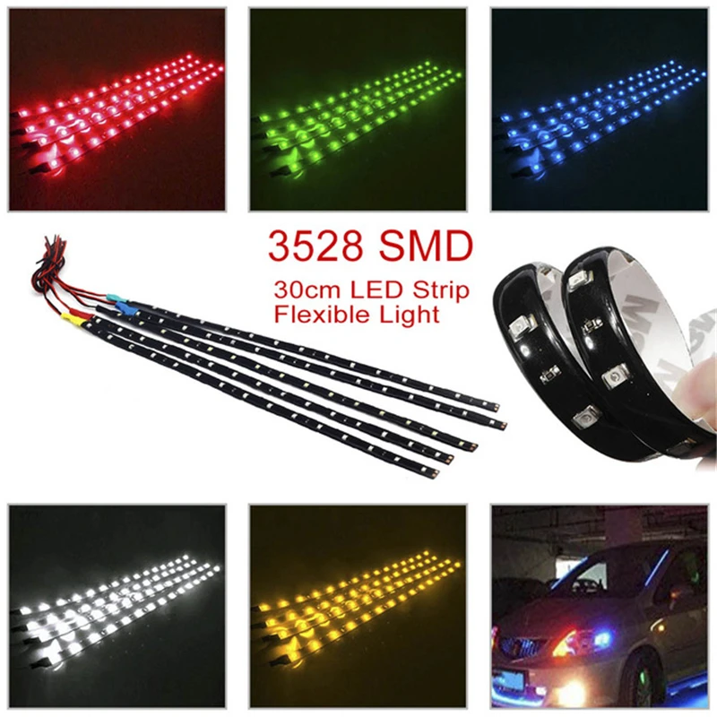 2 pezzi striscia LED SMD3528 impermeabile flessibile 30CM rosso verde blu bianco bianco caldo Super luminoso car Styling decor adesivi lampada