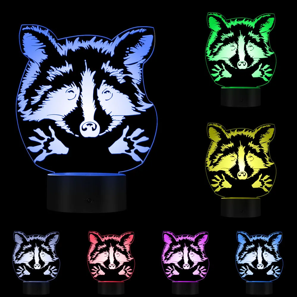 Adorable Raccoon Woodland Animal Optical illusion Table Lamp Decorative Lighting With Color Changing Pet Owner LED Night Light