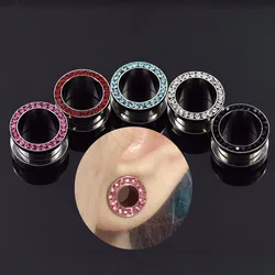 2 sztuk Unisex 3-14mm czarny Rainestone zatyczka do uszu s i tunele ze stali nierdzewnej śruba stalowa Fit zatyczka do uszu Flesh Tunnel Piercing 3.28 promocja