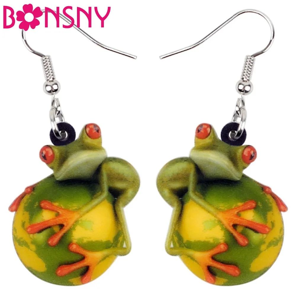 Bonsny акриловые Мультяшные лягушки, земля, Веселые животные, ювелирные изделия для женщин и девушек, аксессуары, оптовая продажа, Новинка