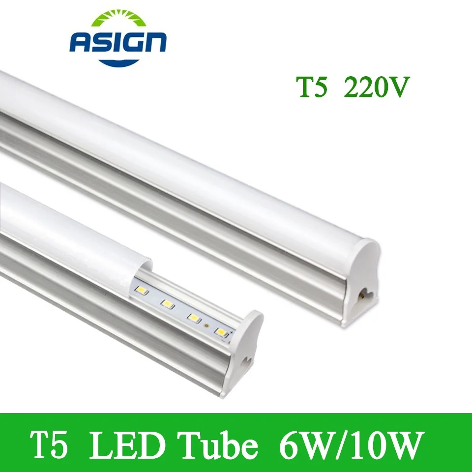 Tubo de bombillas LED T5, tubos fluorescentes de 30CM, 60CM, 220V ~ 240V, luz blanca cálida, ampolla de plástico de PVC 2835, 6W y 10W