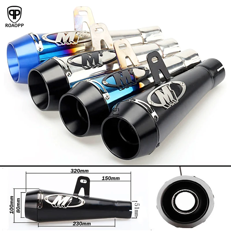 51mm Universal Motorcycle Exhaust Modified Muffler Pipe Scooter Pit Bike Dirt Motocross For Yamaha Honda KTM Kawasaki