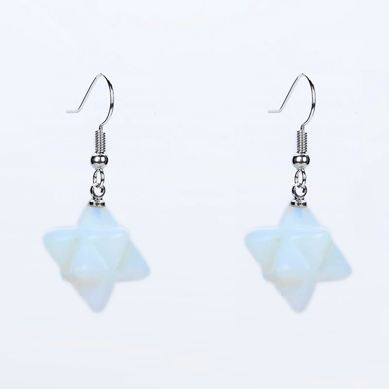 New Natural Stone Drop Earring White Pink Crystal Amethysts Lovely Merkaba Ear Hook Earrings Women Gifts Fashion Charm Jewelry