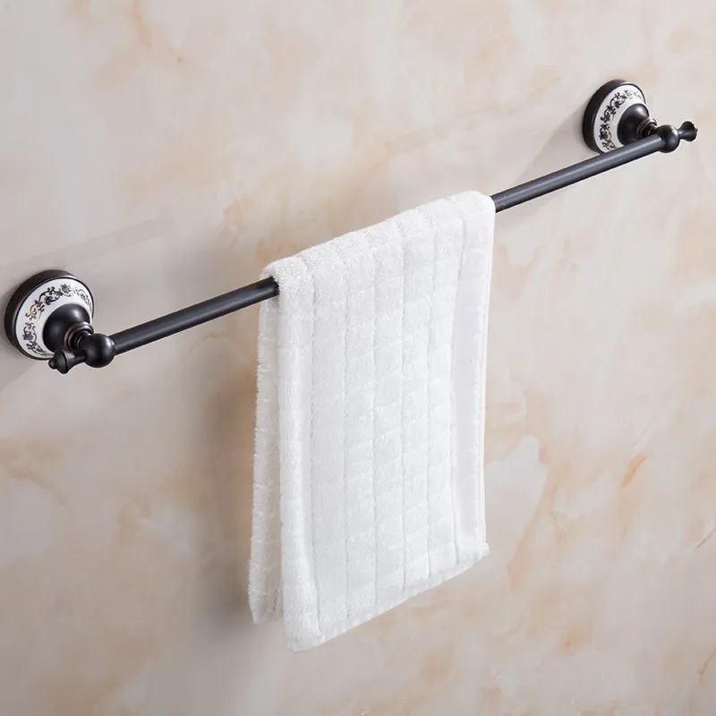 Oil Rubbed Bronze Wall Mounted Porcelain Base Bathroom Bath Towel Rack Bar Hotel Home Clothes Towel Holder KD748